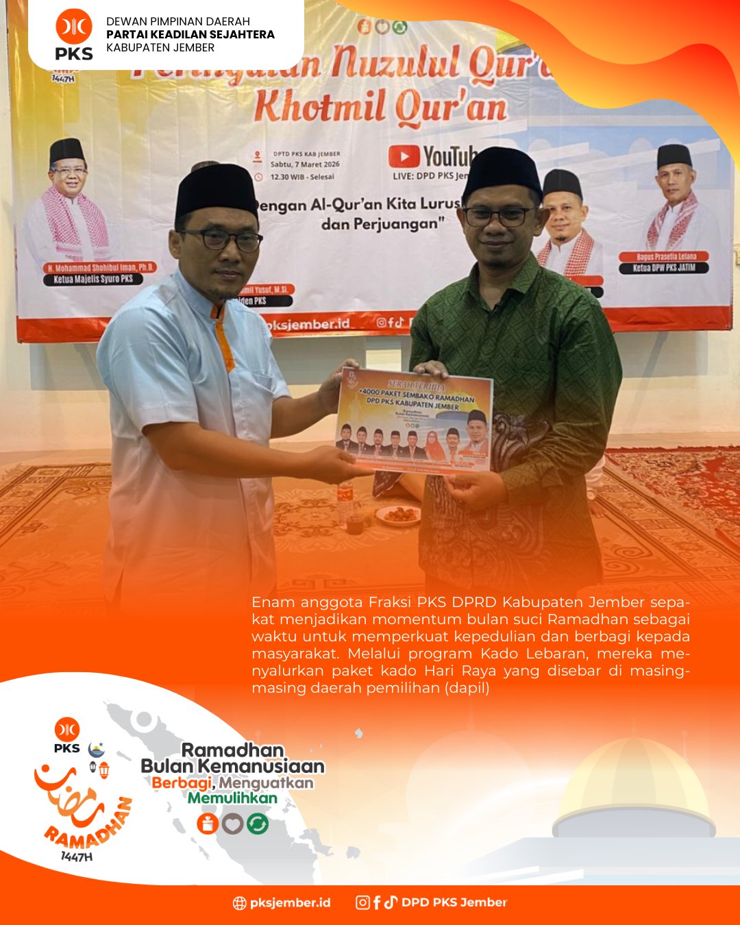 Momentum Ramadhan, Enam Anggota Fraksi PKS Jember Kompak Salurkan Paket Kado Lebaran.