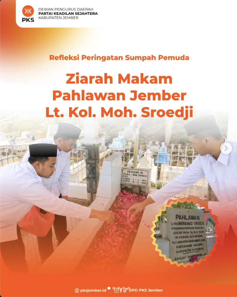 Sambut Hari Sumpah Pemuda, DPD PKS Jember Ziarah ke Makam Letkol Moh. Sroedji